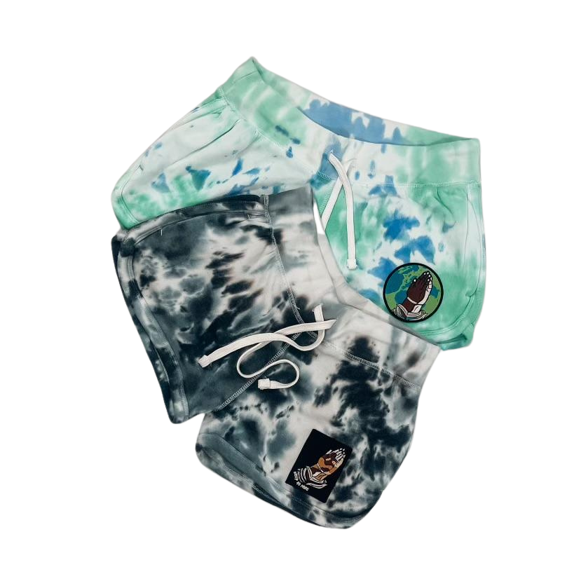 Weep No More Fashions Women's Fleece Shorts  Lagoon Tie Dye