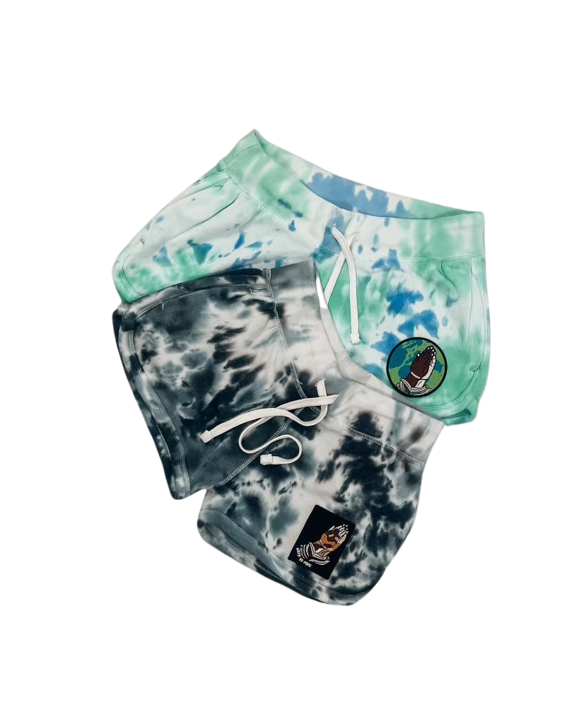 Weep No More Fashions Women's Fleece Shorts  Lagoon Tie Dye