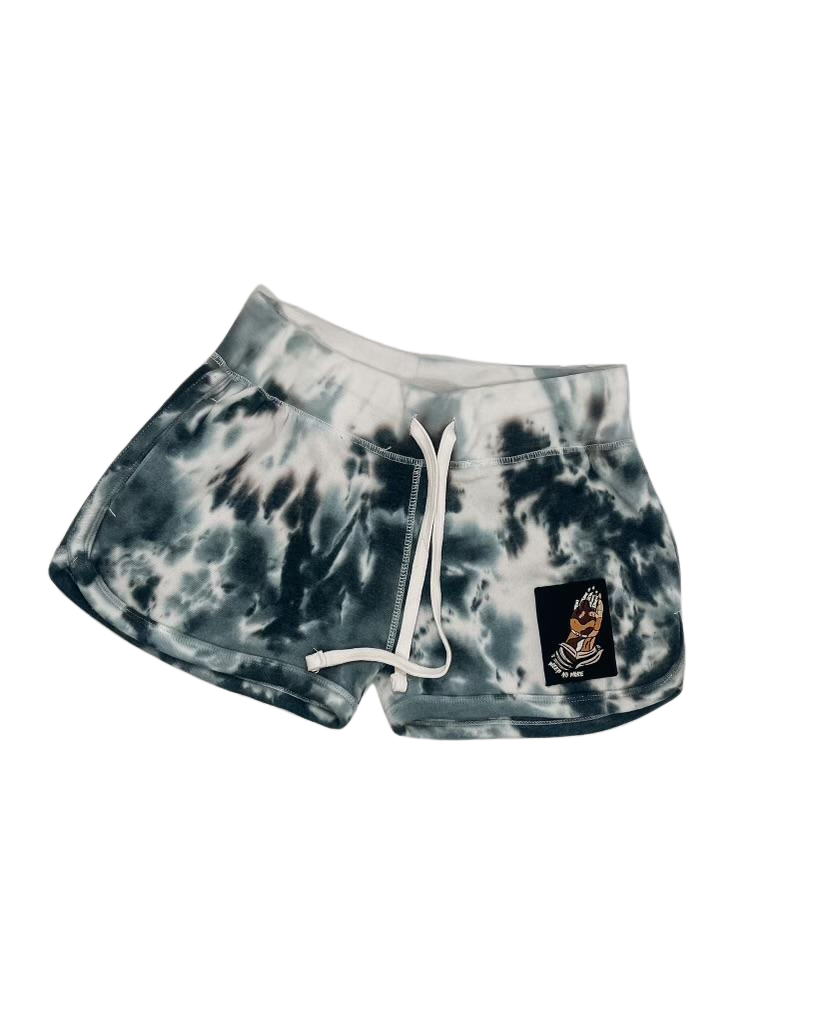 Weep No More Fashions Women's Fleece Shorts Black Tie-Dye