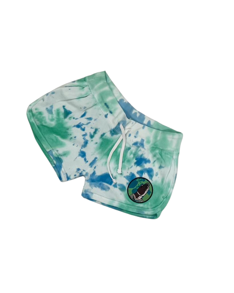 Weep No More Fashions Women's Fleece Shorts  Lagoon Tie Dye