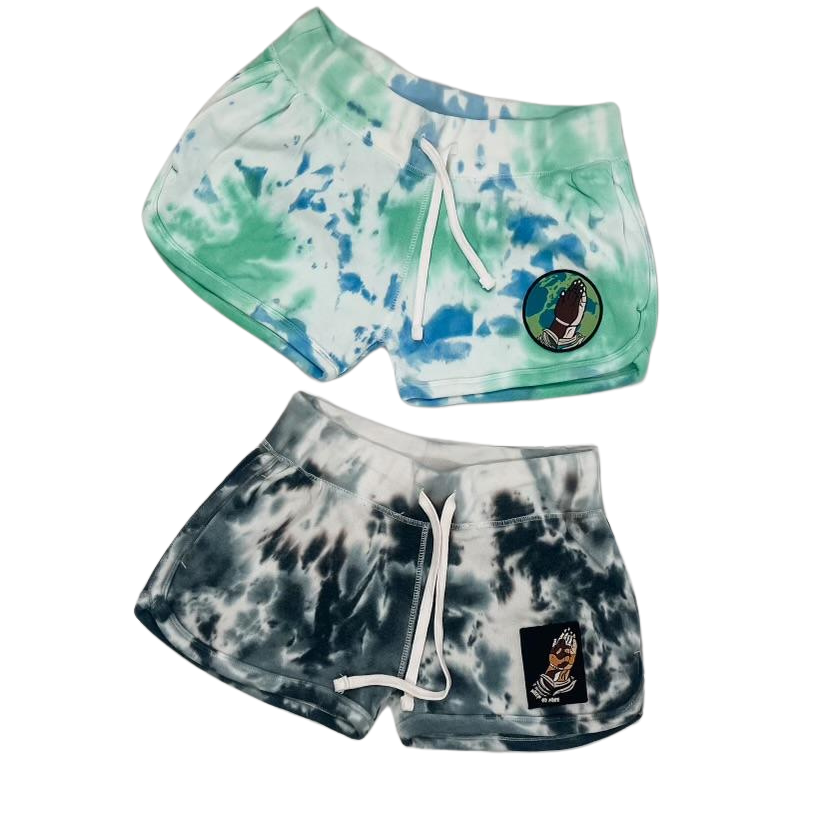 Weep No More Fashions Women's Fleece Shorts Black Tie-Dye