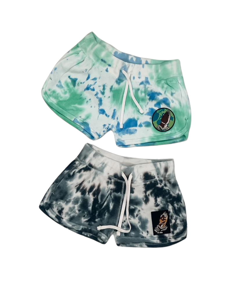 Weep No More Fashions Women's Fleece Shorts Black Tie-Dye